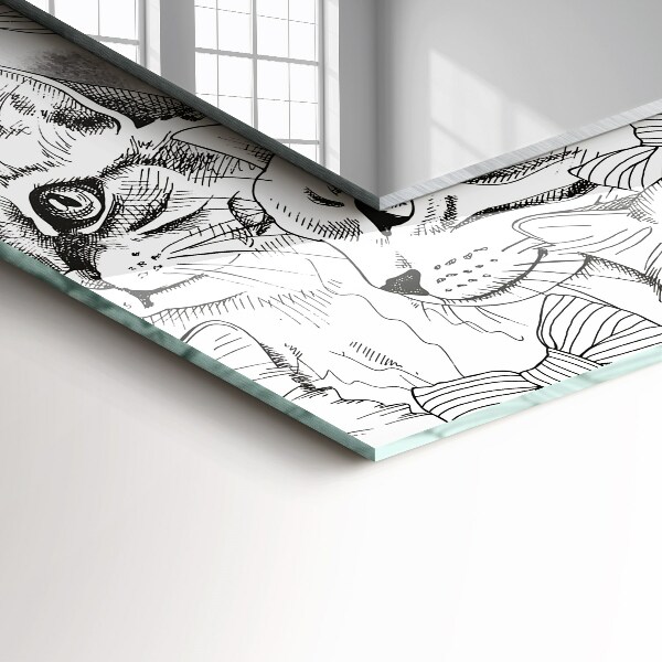 Lustro ramka z nadrukiem prostokątne Koty z motylami