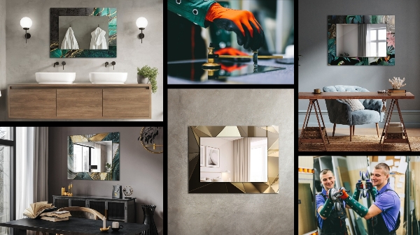 Lustro z nadrukiem dekoracyjne prostokątne Zielone liście paproci