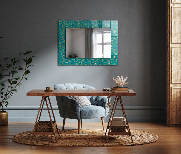 Lustro ścienne dekoracyjne prostokątne Zielony wzór geometryczny