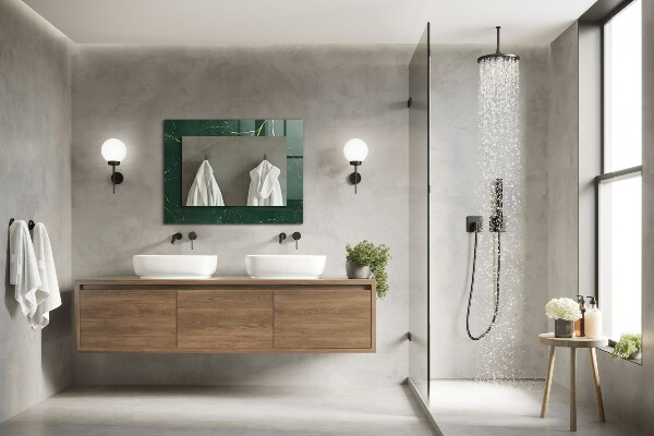 Lustro z nadrukiem dekoracyjne prostokątne Zielone i złote liście