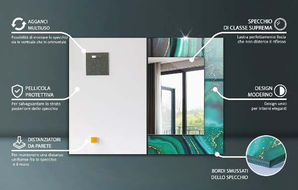 Lustro ramka z nadrukiem prostokątne Zielone liście