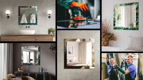 Lustro z drukowaną ramką prostokątne Kwiaty i ptaki