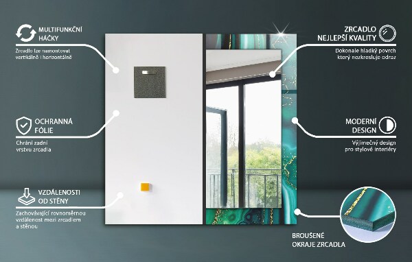 Lustro z drukowaną ramką prostokątne Różowe kubki