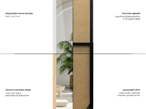 Lustro stojące z białą ramą 36x156 cm