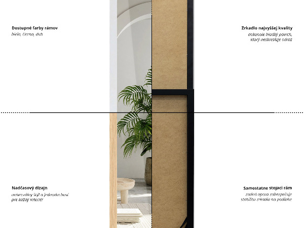 Lustro stojące z czarną ramą 36x156 cm