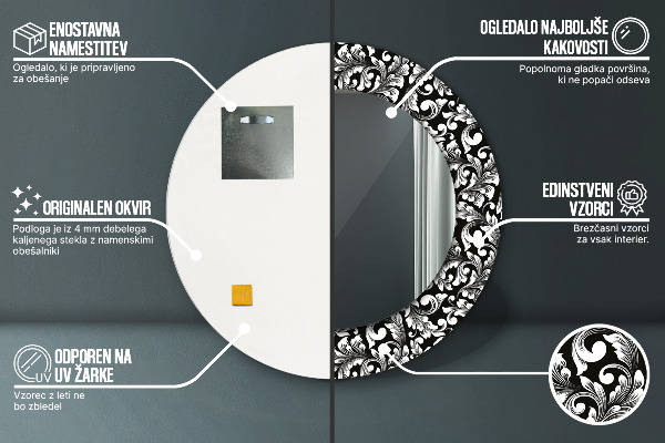 Lustro z drukowaną ramką okrągłe Ornament