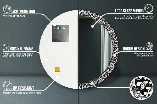 Lustro z drukowaną ramką okrągłe Ornament