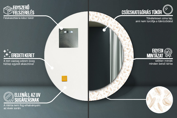 Lustro z drukowaną ramką okrągłe Pióra