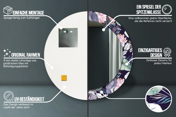 Lustro z drukowaną ramką okrągłe Czaple ptaki