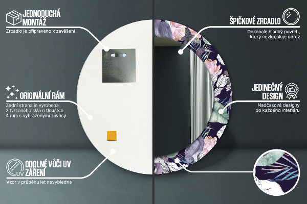 Lustro z drukowaną ramką okrągłe Czaple ptaki