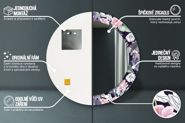 Lustro z drukowaną ramką okrągłe Czaple ptaki