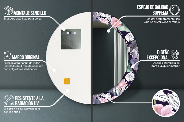 Lustro z drukowaną ramką okrągłe Czaple ptaki