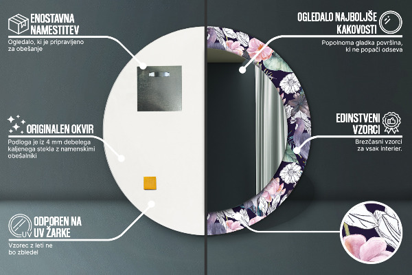 Lustro z drukowaną ramką okrągłe Czaple ptaki