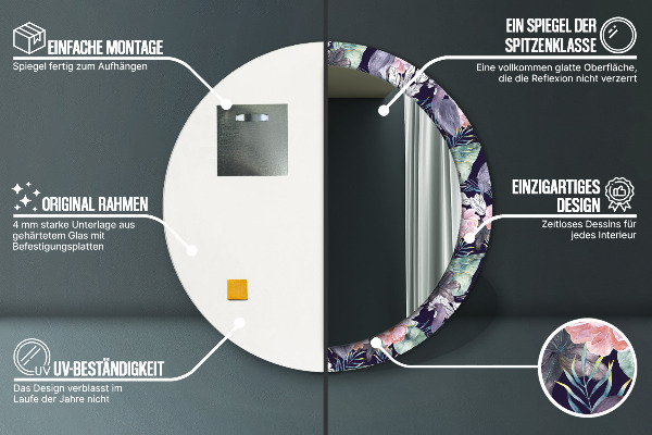 Lustro z drukowaną ramką okrągłe Czaple ptaki