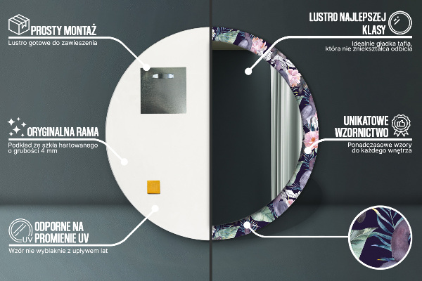 Lustro z drukowaną ramką okrągłe Czaple ptaki