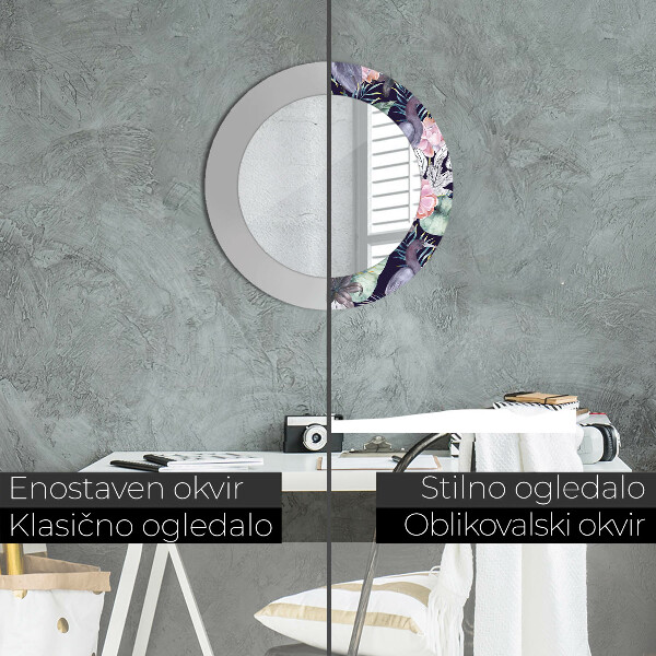 Lustro z drukowaną ramką okrągłe Czaple ptaki