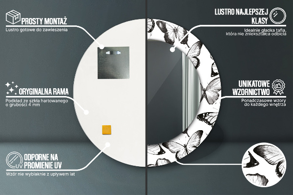 Lustro ścienne dekoracyjne okrągłe Motyl