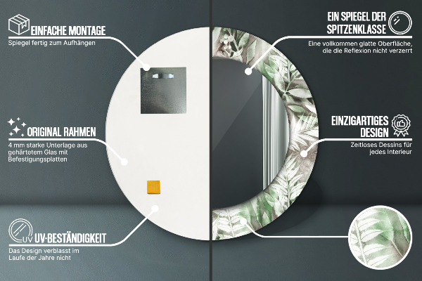 Lustro ścienne dekoracyjne okrągłe Liście akwarelowe