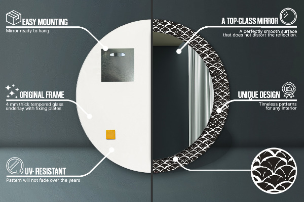 Lustro z drukowaną ramką okrągłe Orientalne łuski