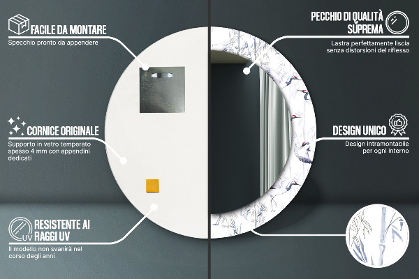 Lustro ścienne dekoracyjne okrągłe Żurawie ptaki
