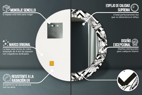 Lustro ścienne dekoracyjne okrągłe Kolibry