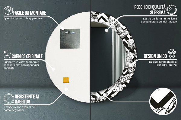 Lustro ścienne dekoracyjne okrągłe Kolibry