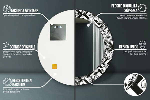 Lustro ścienne dekoracyjne okrągłe Kolibry