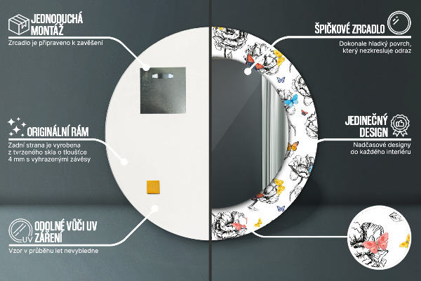 Lustro ścienne dekoracyjne okrągłe Motyl