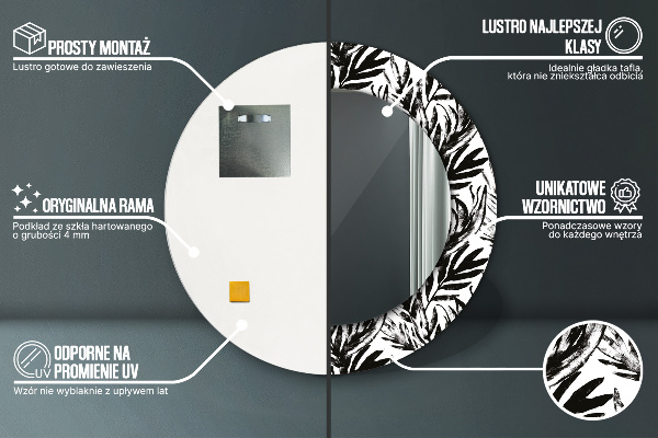 Lustro ramka z nadrukiem okrągłe Monstera