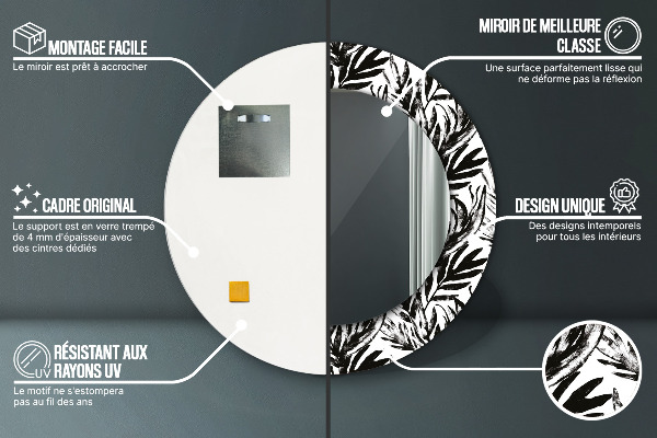 Lustro ramka z nadrukiem okrągłe Monstera