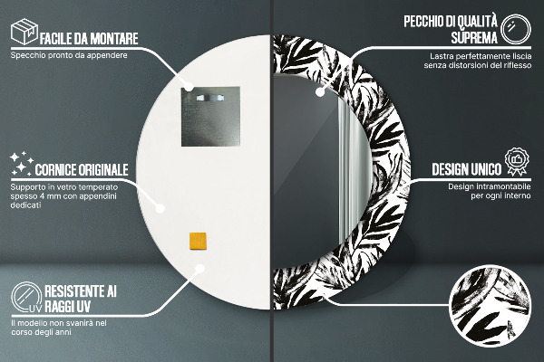 Lustro ramka z nadrukiem okrągłe Monstera