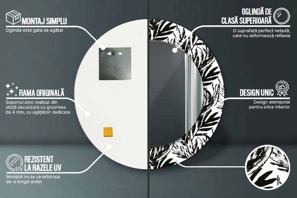 Lustro ramka z nadrukiem okrągłe Monstera