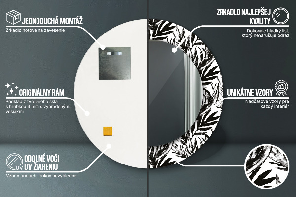 Lustro ramka z nadrukiem okrągłe Monstera