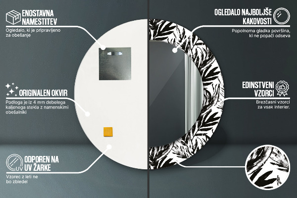 Lustro ramka z nadrukiem okrągłe Monstera