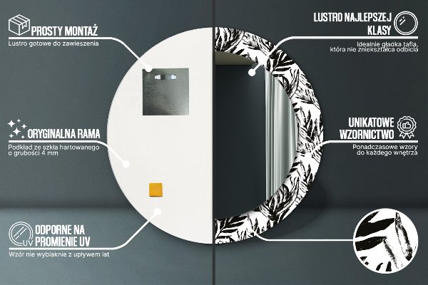 Lustro ramka z nadrukiem okrągłe Monstera