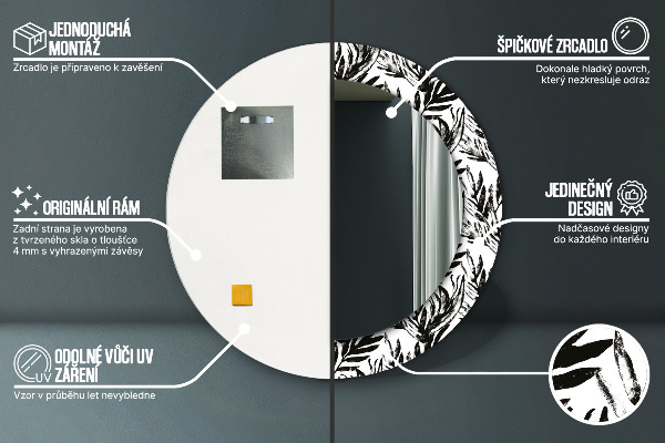 Lustro ramka z nadrukiem okrągłe Monstera