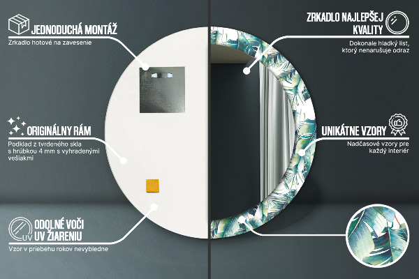 Lustro ścienne dekoracyjne okrągłe Liście