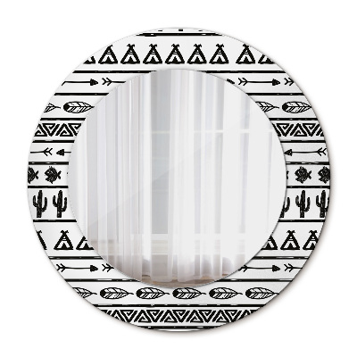 Lustro z drukowaną ramką okrągłe Boho minimalistyczny