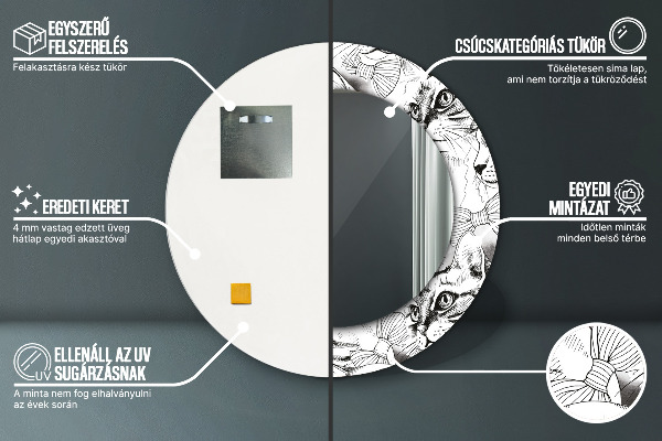 Lustro z drukowaną ramką okrągłe Zwierzęta domowe koty