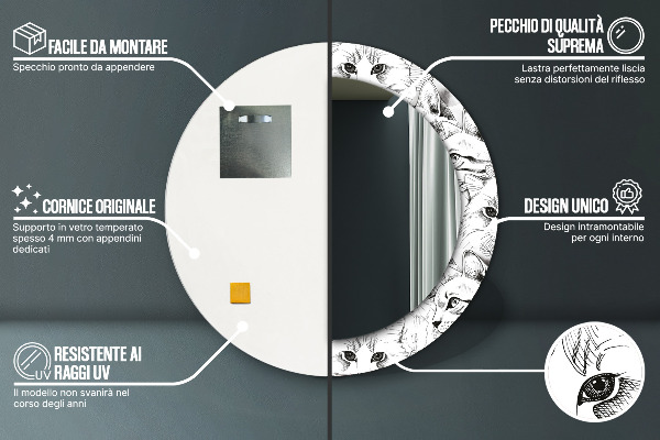 Lustro z drukowaną ramką okrągłe Zwierzęta domowe koty