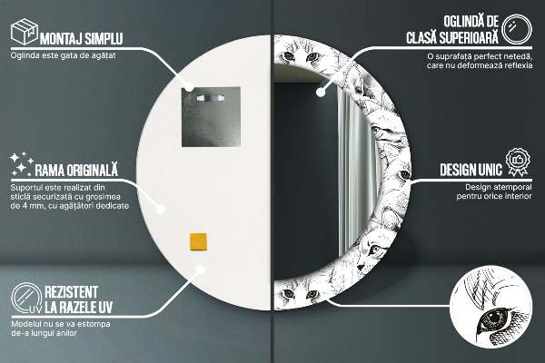 Lustro z drukowaną ramką okrągłe Zwierzęta domowe koty
