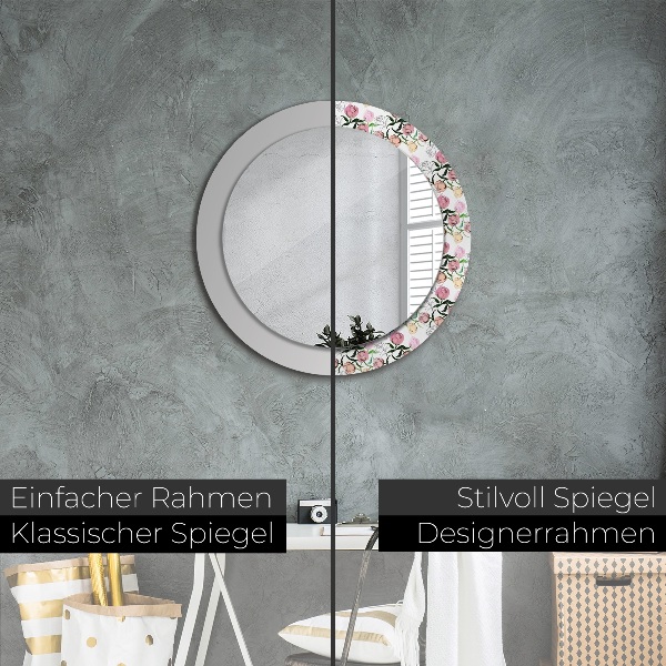 Lustro ścienne dekoracyjne okrągłe Pąki piwonii