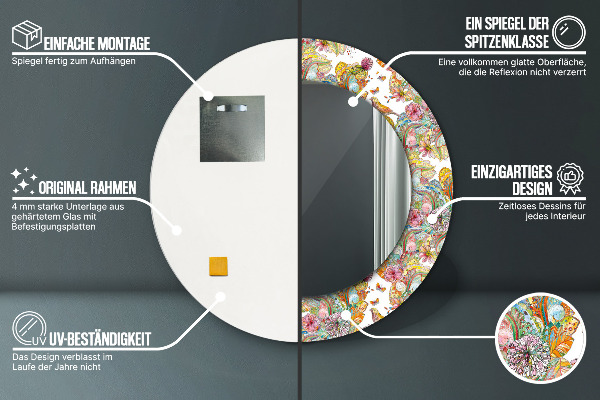 Lustro z drukowaną ramką okrągłe Sen o krainie baśni