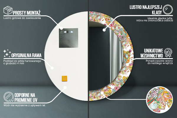 Lustro z drukowaną ramką okrągłe Sen o krainie baśni