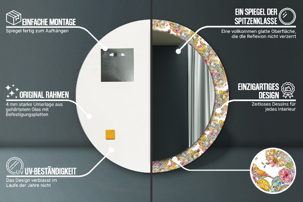 Lustro z drukowaną ramką okrągłe Sen o krainie baśni