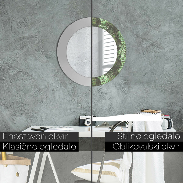 Lustro z drukowaną ramką okrągłe Liście tropikalne