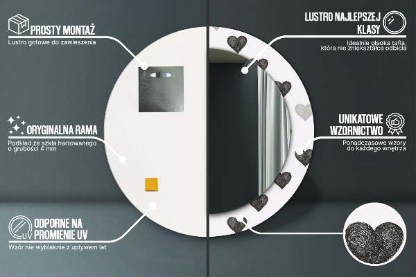 Lustro ścienne dekoracyjne okrągłe Abstrakcyjne serca
