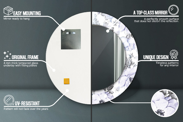 Lustro ścienne dekoracyjne okrągłe Niebieskie róże