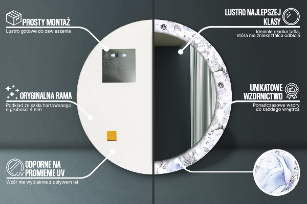 Lustro ścienne dekoracyjne okrągłe Niebieskie róże
