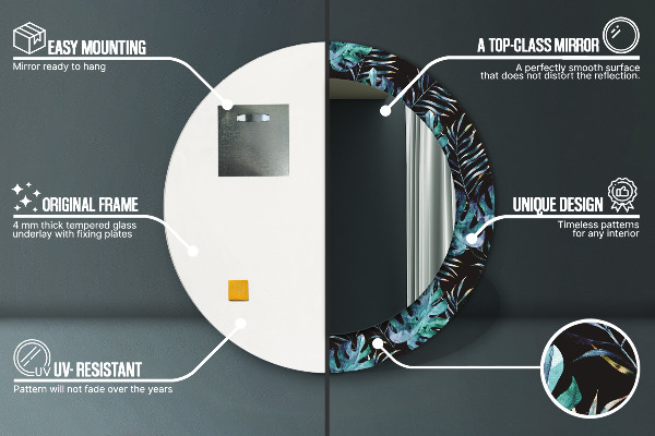 Lustro ścienne dekoracyjne okrągłe Egzotyczne liście